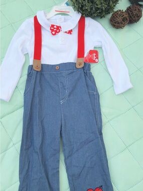 Baby Starters Red Heart Bow Tie and Red Suspenders Set